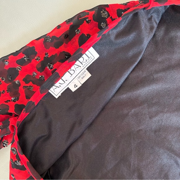 Vintage A.J. Bari Salsa Cocktail Dress Red with Black Leopard Animal Print USA - Picture 9 of 10